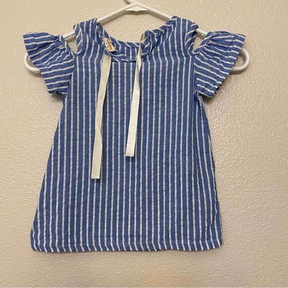 Voro Beve Girls blue striped Cold shoulder tie back 100% cotton blouse -7 - Picture 2 of 8